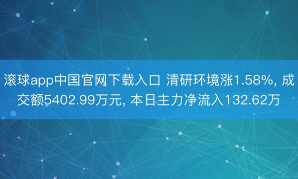 滚球app中国官网下载入口 清研环境涨1.58%, 成交额5402.99万元, 本日主力净流入132.62万
