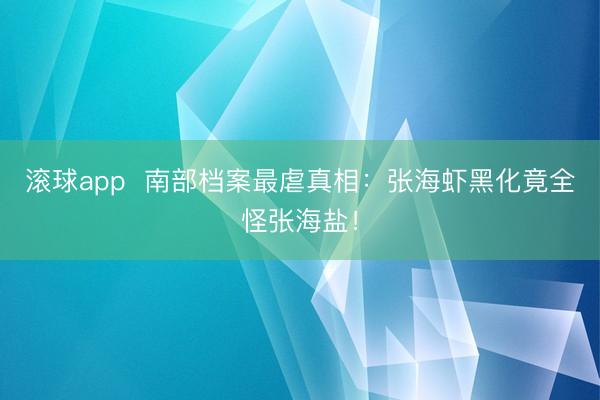 滚球app  南部档案最虐真相：张海虾黑化竟全怪张海盐！
